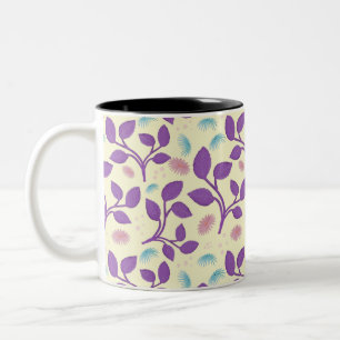 Caneca De Café Em Dois Tons Padrão Floral Roxo Escuro Estética Sem Costuras