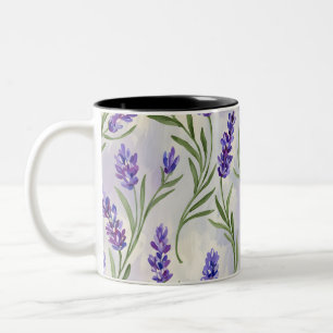Caneca De Café Em Dois Tons Padrão Floral Seamless de Aquarela Lavanda