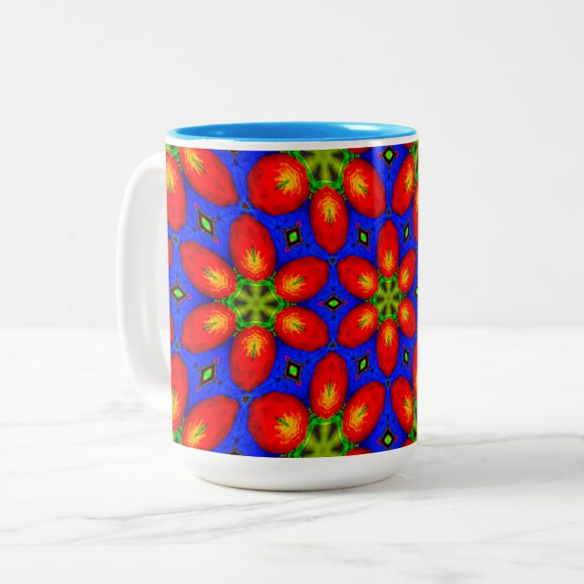 Caneca De Café Em Dois Tons Padrão Floral Vermelho Cinto (Frente Esquerda)