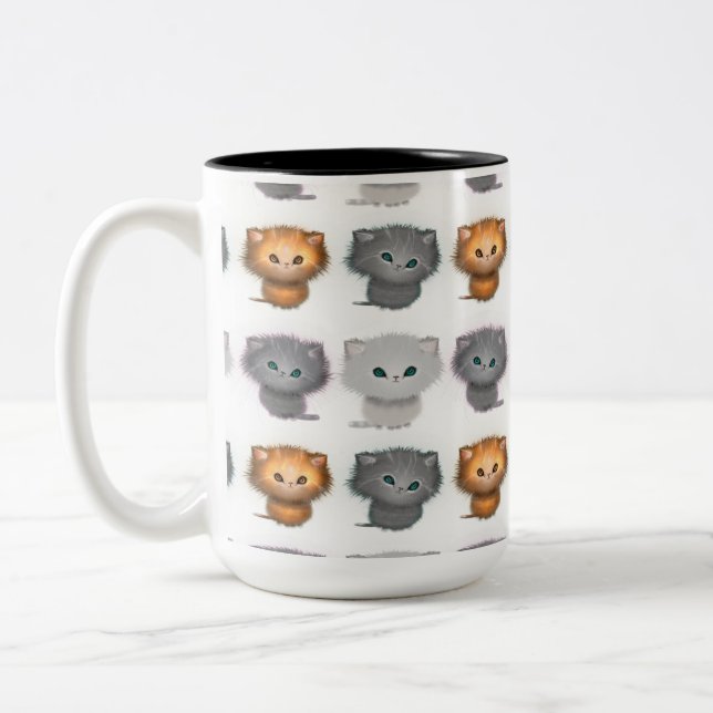 Caneca De Café Em Dois Tons Padrão Fluffy Kittens (Esquerda)