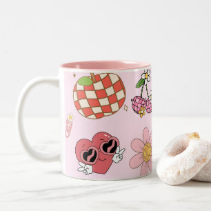 Caneca De Café Em Dois Tons Padrão Fofo de Desenho Simples dos Anos 70 Groovy 