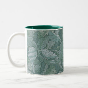 Caneca De Café Em Dois Tons Padrão Folha de Acanto Azul Teal de William Morris