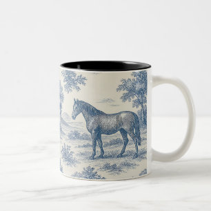Caneca De Café Em Dois Tons Padrão francês Toile de Jouy Horse