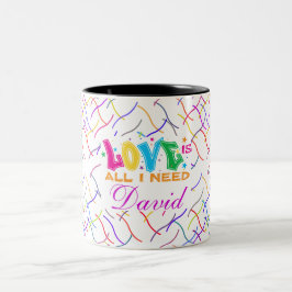 Caneca De Café Em Dois Tons Padrão Geométrico Abstrato Colorido com Amor