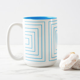 Caneca De Café Em Dois Tons Padrão Geométrico Azul
