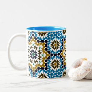Caneca De Café Em Dois Tons Padrão Geométrico Boho Tradicional Mosaico Marroqu
