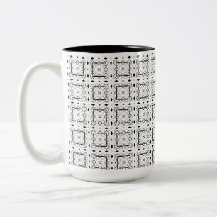 Caneca De Café Em Dois Tons Padrão geométrico branco preto e prateado