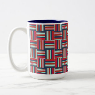 Caneca De Café Em Dois Tons Padrão Geométrico com faixas Coloridas