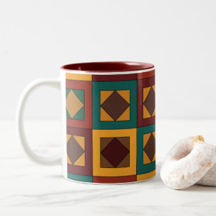 Caneca De Café Em Dois Tons Padrão Geométrico de Diamante Quadrado de Meados d