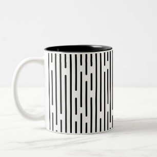 Caneca De Café Em Dois Tons Padrão Geométrico de Linha Preta