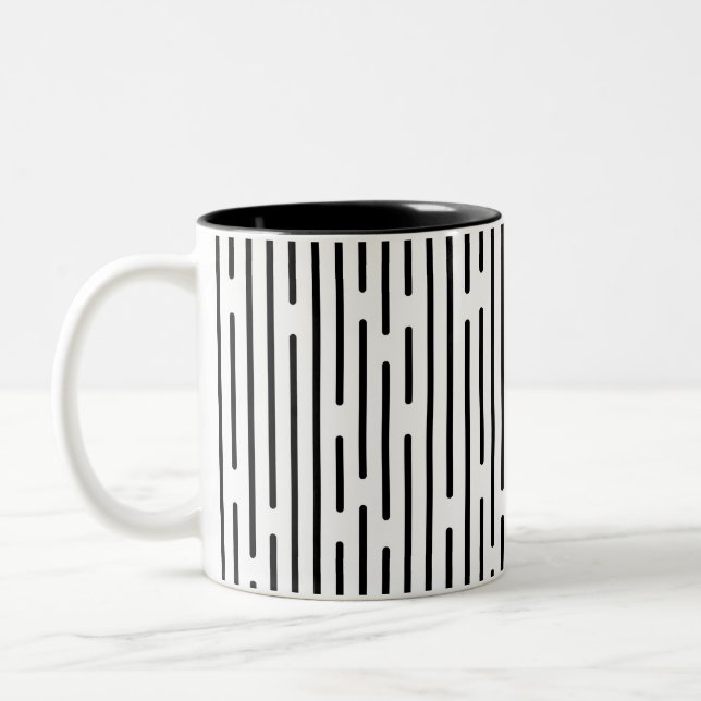 Caneca De Café Em Dois Tons Padrão Geométrico de Linha Preta (Esquerda)