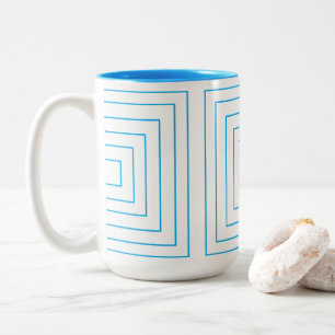 Caneca De Café Em Dois Tons Padrão Geométrico de Quadrado Azul