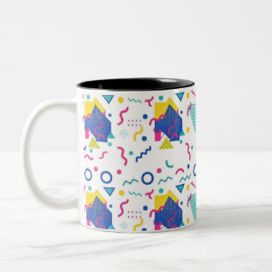 Caneca De Café Em Dois Tons Padrão Geométrico de Retro Memphis