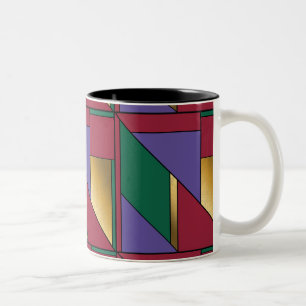 Caneca De Café Em Dois Tons Padrão Geométrico Dourado Vermelho Verde Roxo
