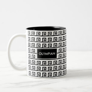 Caneca De Café Em Dois Tons Padrão geométrico grego olímpico preto e branco