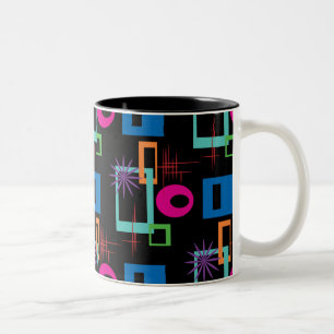 Caneca De Café Em Dois Tons Padrão Geométrico Multicolorido de Starburst
