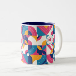 Caneca De Café Em Dois Tons Padrão Geométrico Simples e Incolor