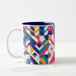 Caneca De Café Em Dois Tons Padrão Geométrico Simples e Incolor