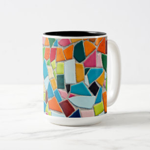 Caneca De Café Em Dois Tons Padrão Geométrico Vibrante Colorido Moderno Detalh