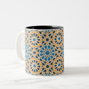 Caneca De Café Em Dois Tons Padrão Geométrico Zellige Marroquino