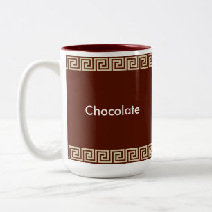 Caneca De Café Em Dois Tons Padrão Grego Bege em Marrom Avermellhado