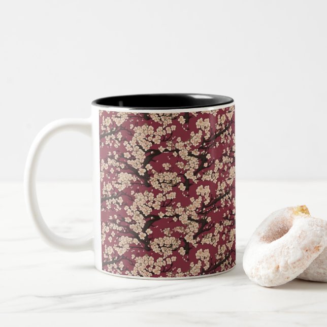 Caneca De Café Em Dois Tons Padrão Japonês  (Com Donut)