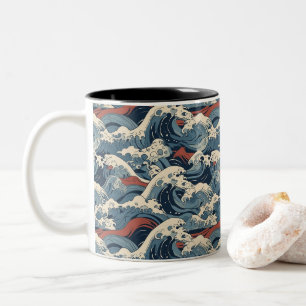 Caneca De Café Em Dois Tons Padrão Japonês da Grande Onda