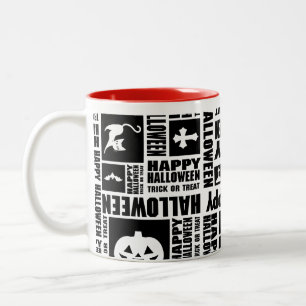 Caneca De Café Em Dois Tons Padrão Legal tipográfico halloween preto