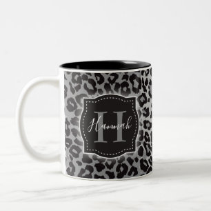 Caneca De Café Em Dois Tons Padrão Leopard B & W com Monograma e Nome Personal