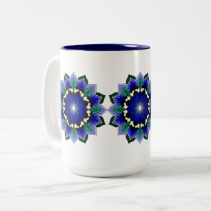 Caneca De Café Em Dois Tons Padrão Mandala 02 em azul escuro
