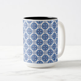 Caneca De Café Em Dois Tons Padrão marroquino azul e branco elegante