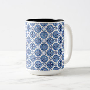 Caneca De Café Em Dois Tons Padrão marroquino azul e branco elegante