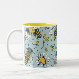Caneca De Café Em Dois Tons Padrão Mel Muitas Abelhas