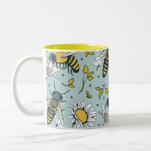 Caneca De Café Em Dois Tons Padrão Mel Muitas Abelhas (Esquerda)