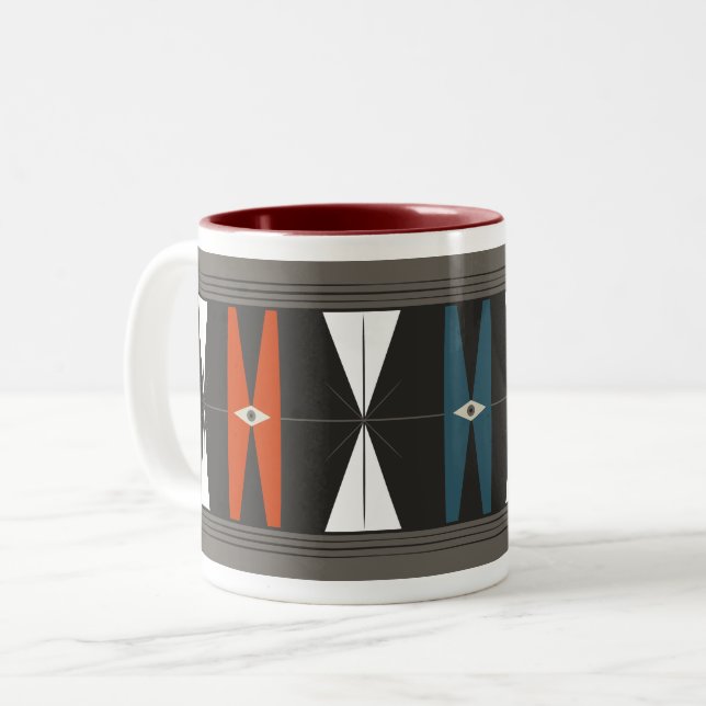 Caneca De Café Em Dois Tons Padrão MODern do desenho animado - Vermelho, Branc (Frente Esquerda)