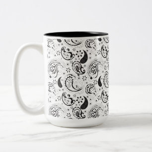 Caneca De Café Em Dois Tons Padrão Paisley Preto e Branco – Arte Textil Elegan