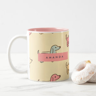 Caneca De Café Em Dois Tons Padrão Personalizado Adorável de Dachshund Dog