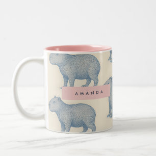 Caneca De Café Em Dois Tons Padrão Personalizado de Capivara Fofo Minimalista