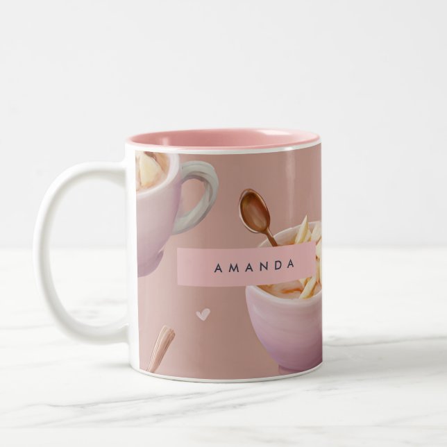 Caneca De Café Em Dois Tons Padrão Personalizado de Chá de Pastel Cinnamon (Esquerda)
