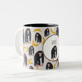 Caneca De Café Em Dois Tons Padrão Personalizado de Chimpanzé e Banana