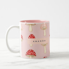 Caneca De Café Em Dois Tons Padrão Personalizado de Cogumelo Vermelho Rosa-Ros