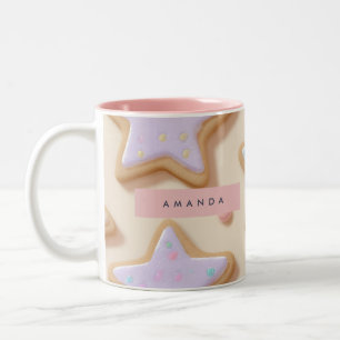Caneca De Café Em Dois Tons Padrão Personalizado de Cookies Estrelados de Past