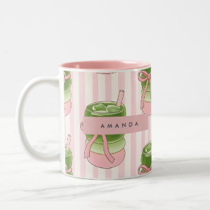 Caneca De Café Em Dois Tons Padrão Personalizado de Copas de Pastel Matcha