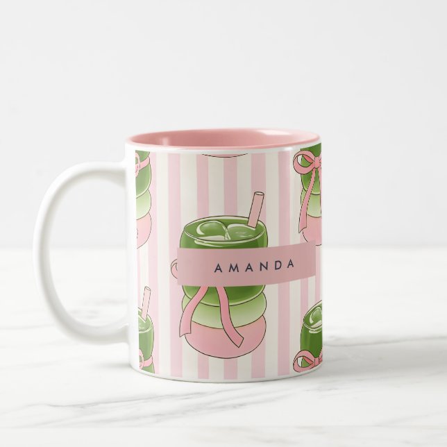 Caneca De Café Em Dois Tons Padrão Personalizado de Copas de Pastel Matcha (Esquerda)