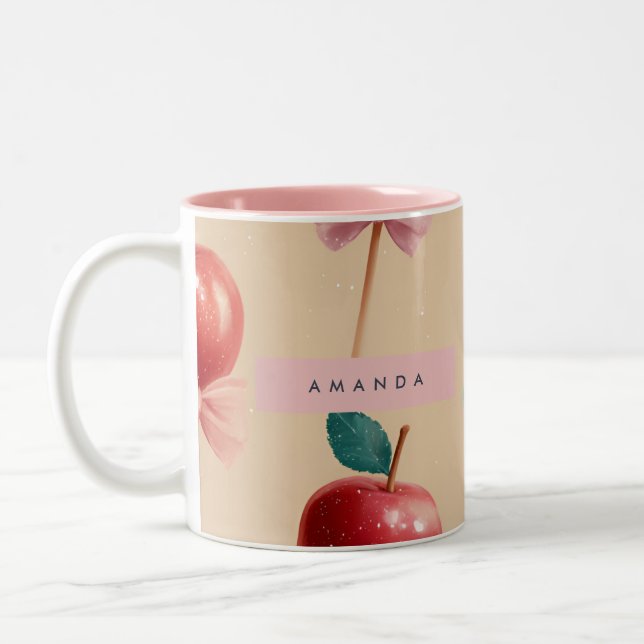 Caneca De Café Em Dois Tons Padrão Personalizado De Maçã Doces Encantada (Esquerda)