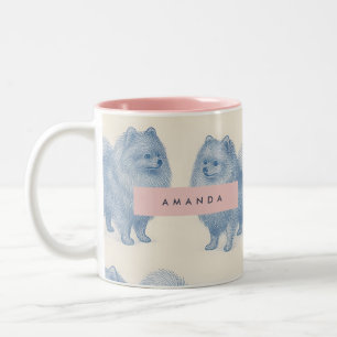 Caneca De Café Em Dois Tons Padrão Personalizado de Pomerânia Macio e Fofo