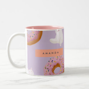 Caneca De Café Em Dois Tons Padrão Personalizado de Rosquinhas do Kawaii Paste