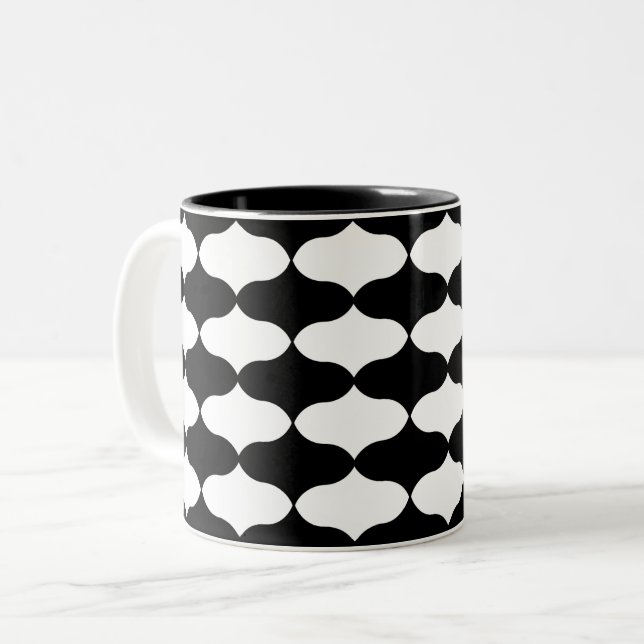 Caneca De Café Em Dois Tons Padrão preto e branco (Frente Esquerda)
