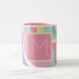 Caneca De Café Em Dois Tons Padrão Retroativo do Monograma da Tendy