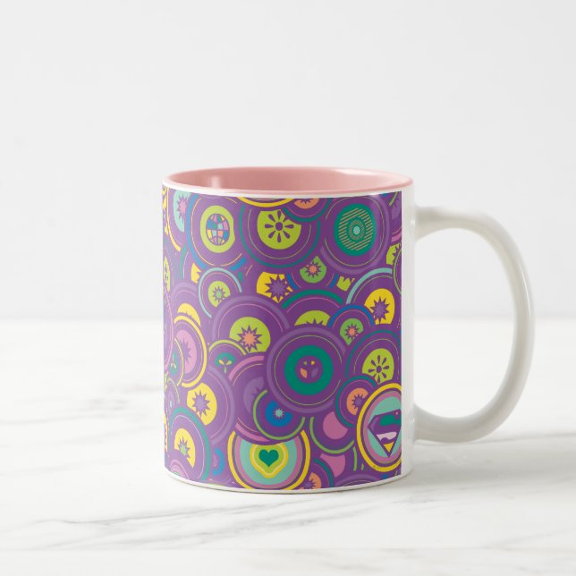 Caneca De Café Em Dois Tons Padrão Roxo do Círculo Supergirl (Direita)